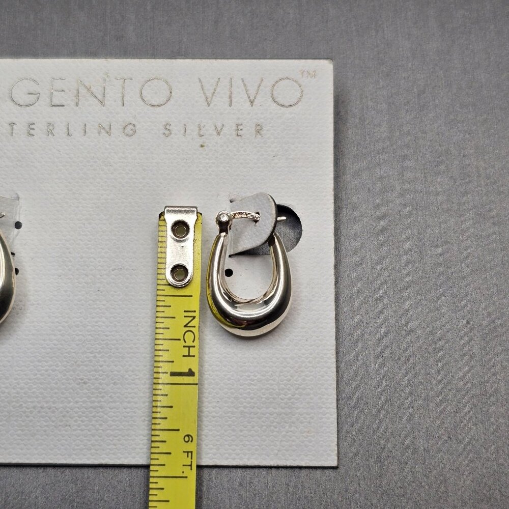 Argento Vivo Sterling Silver Puffy Hoop Earrings .75" Tapered Snap Back Closure - Picture 4 of 6